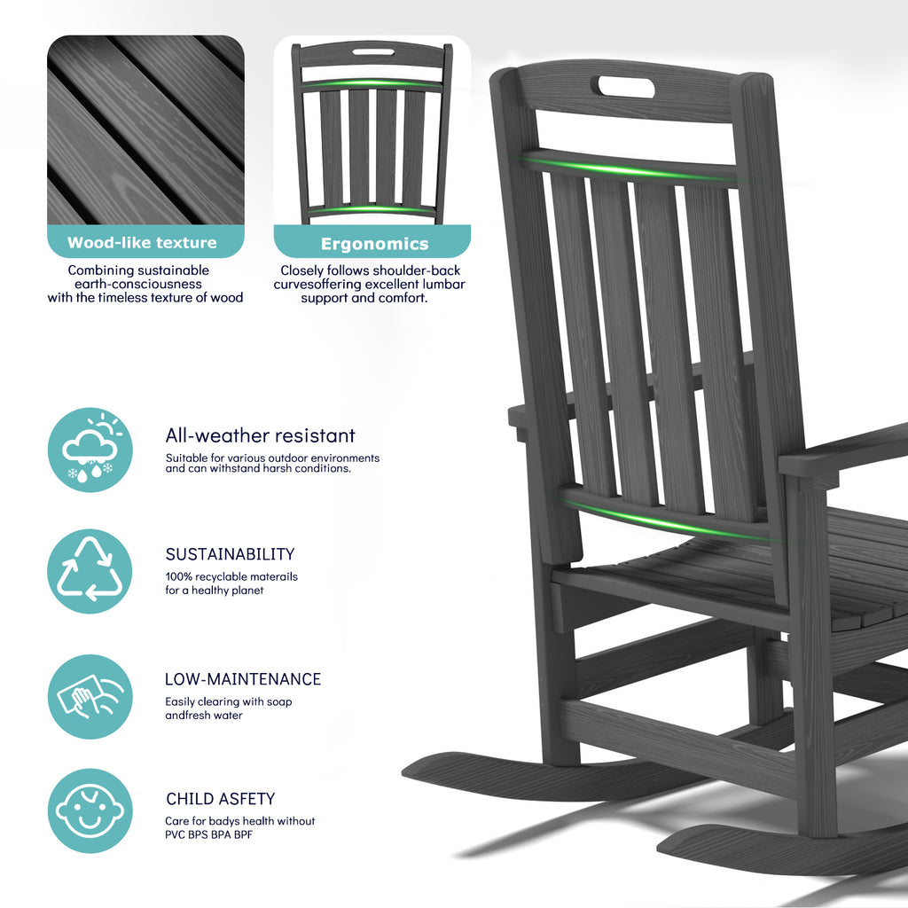 Cobiod Oversized Rocking Chair Set of 2,HDPE All-Weather Outdoor Rocking Chair,Patio Rocking Chairs for Porch