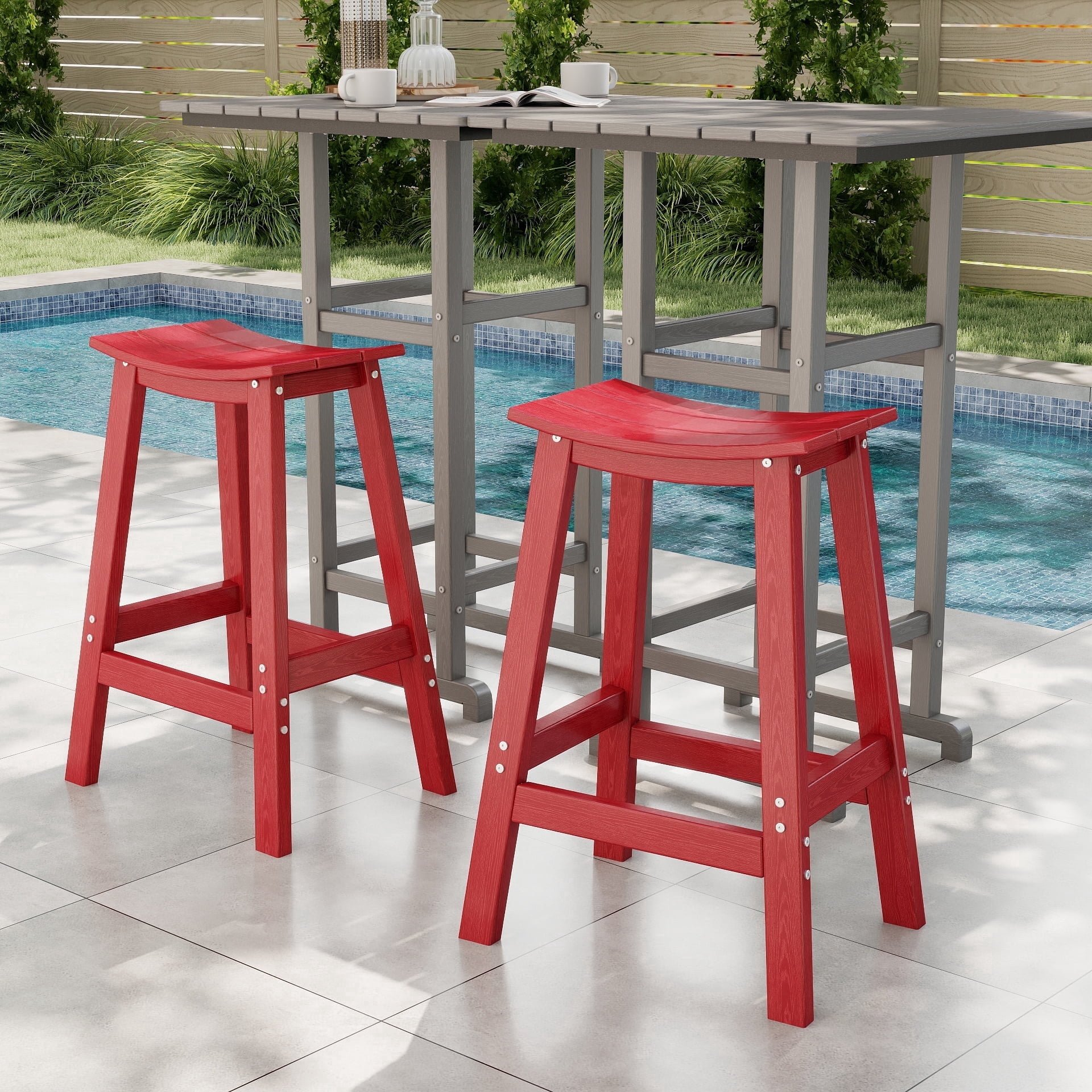 Cobiod Bar Stools Set of 2 Chairs,Saddle Bar stools with Curved Surface,Kitchen Counter Seat with Footrests,HDPE All-Weather for Patio, Garden and Kitchen