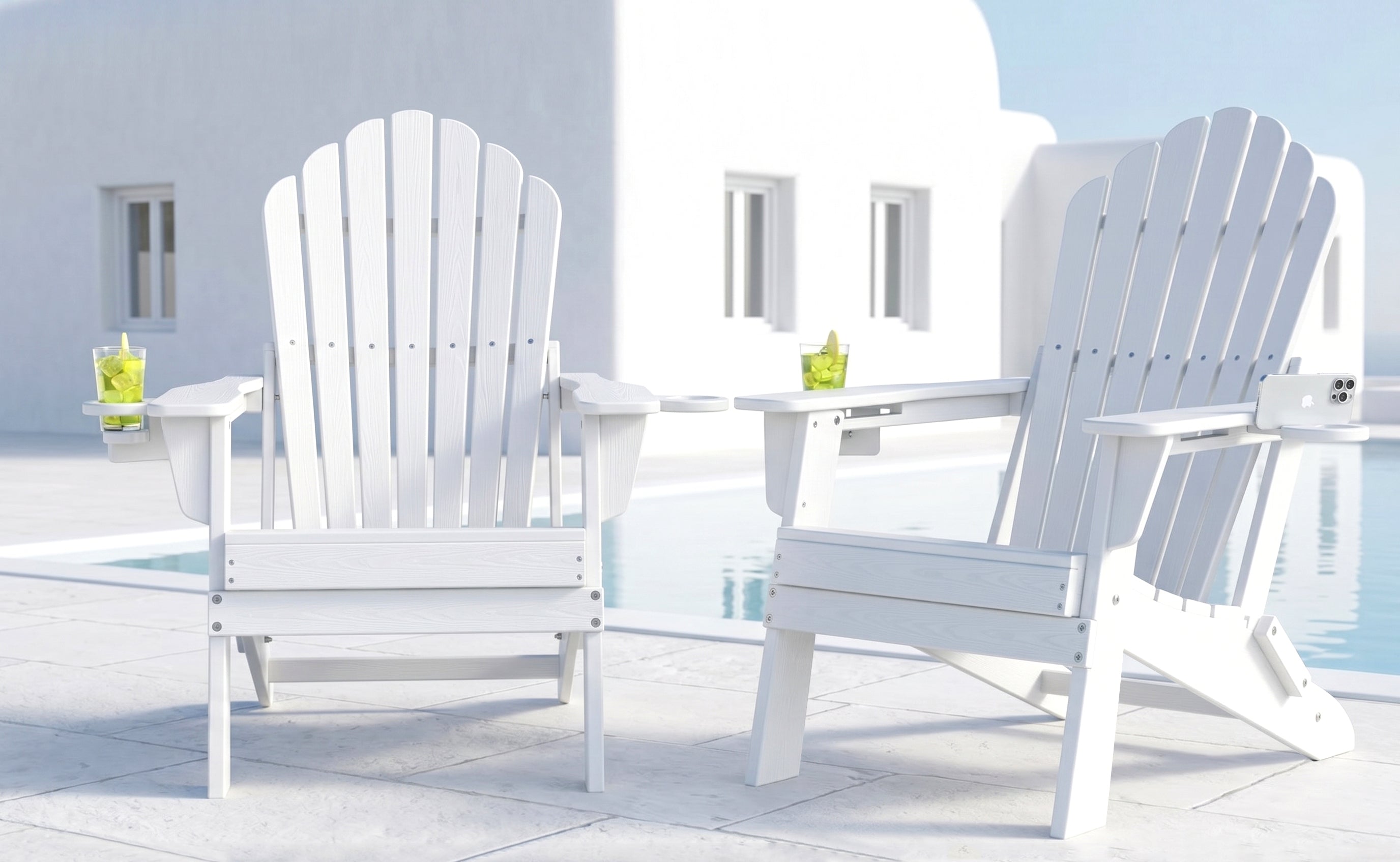 Cobiod Folding Adirondack Chairs Set of 2 with Double Cup Holders, Oversized Outdoor Patio Chairs, HDPE All-Weather for patio, garden, yard