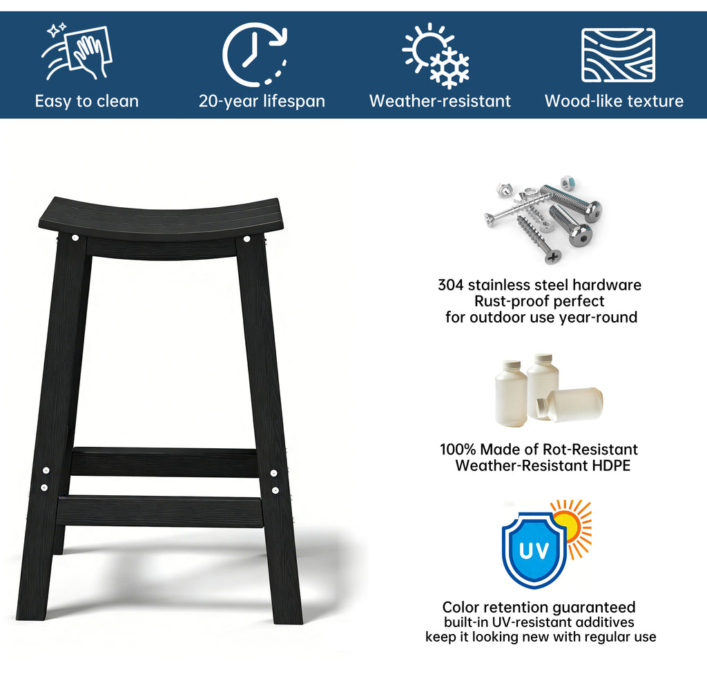 Cobiod Bar Stools Set of 2 Chairs,Saddle Bar stools with Curved Surface,Kitchen Counter Seat with Footrests,HDPE All-Weather for Patio, Garden and Kitchen