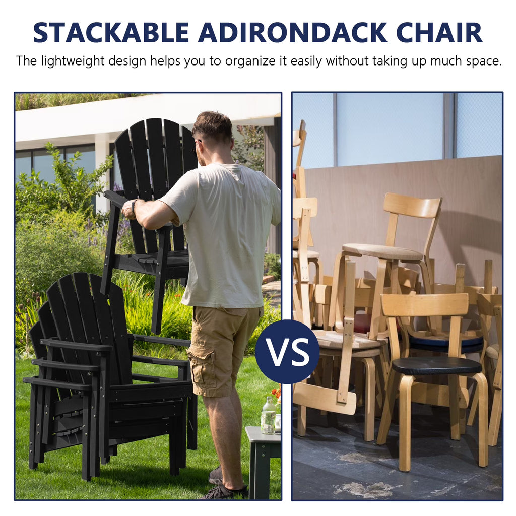 Cobiod Stackable Adirondack Chair, HDPE All-Weather Patio Chair, Wood Grain Ergonomic Outdoor Chair for Backyard