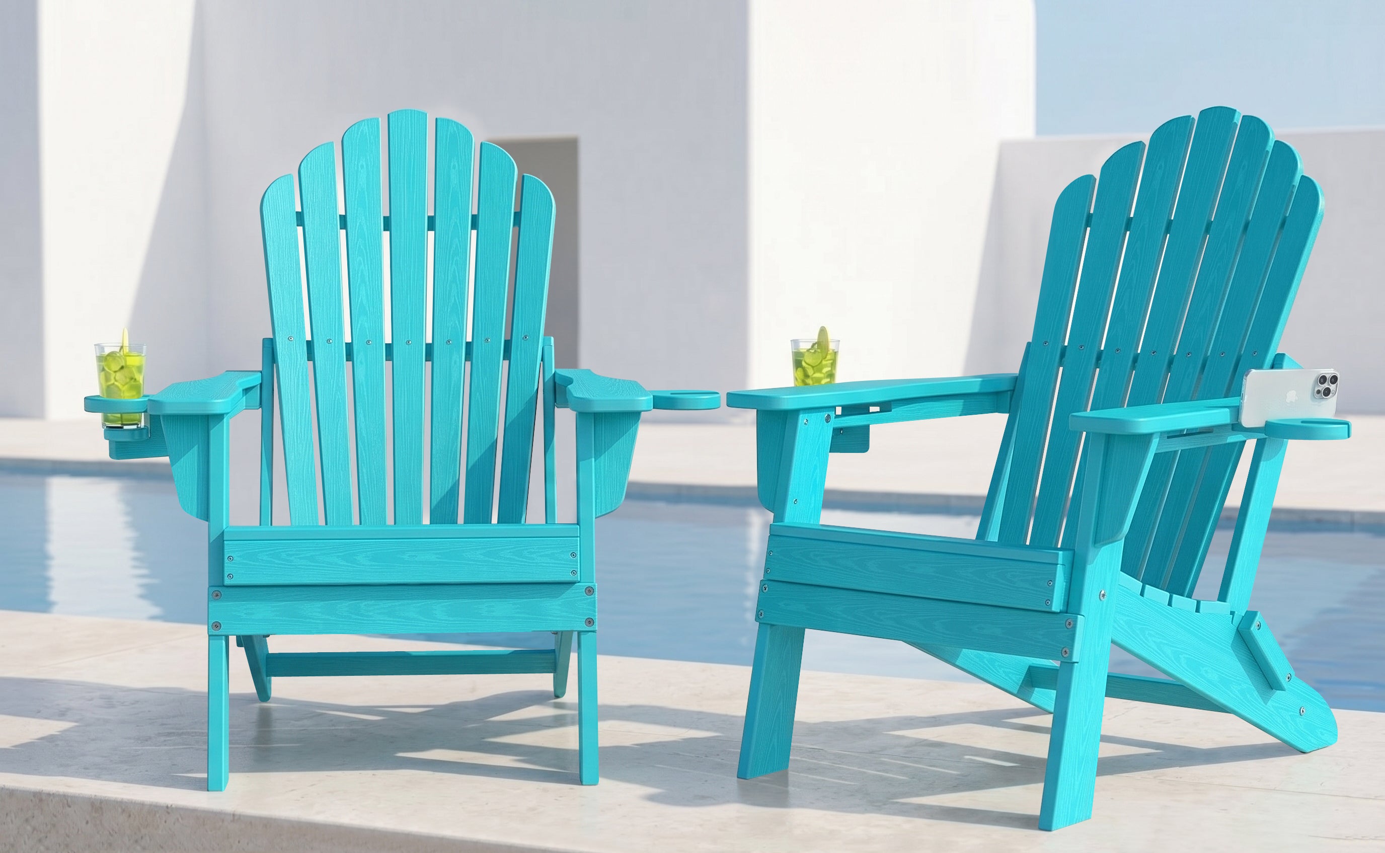 Cobiod Folding Adirondack Chairs Set of 2 with Double Cup Holders, Oversized Outdoor Patio Chairs, HDPE All-Weather for patio, garden, yard