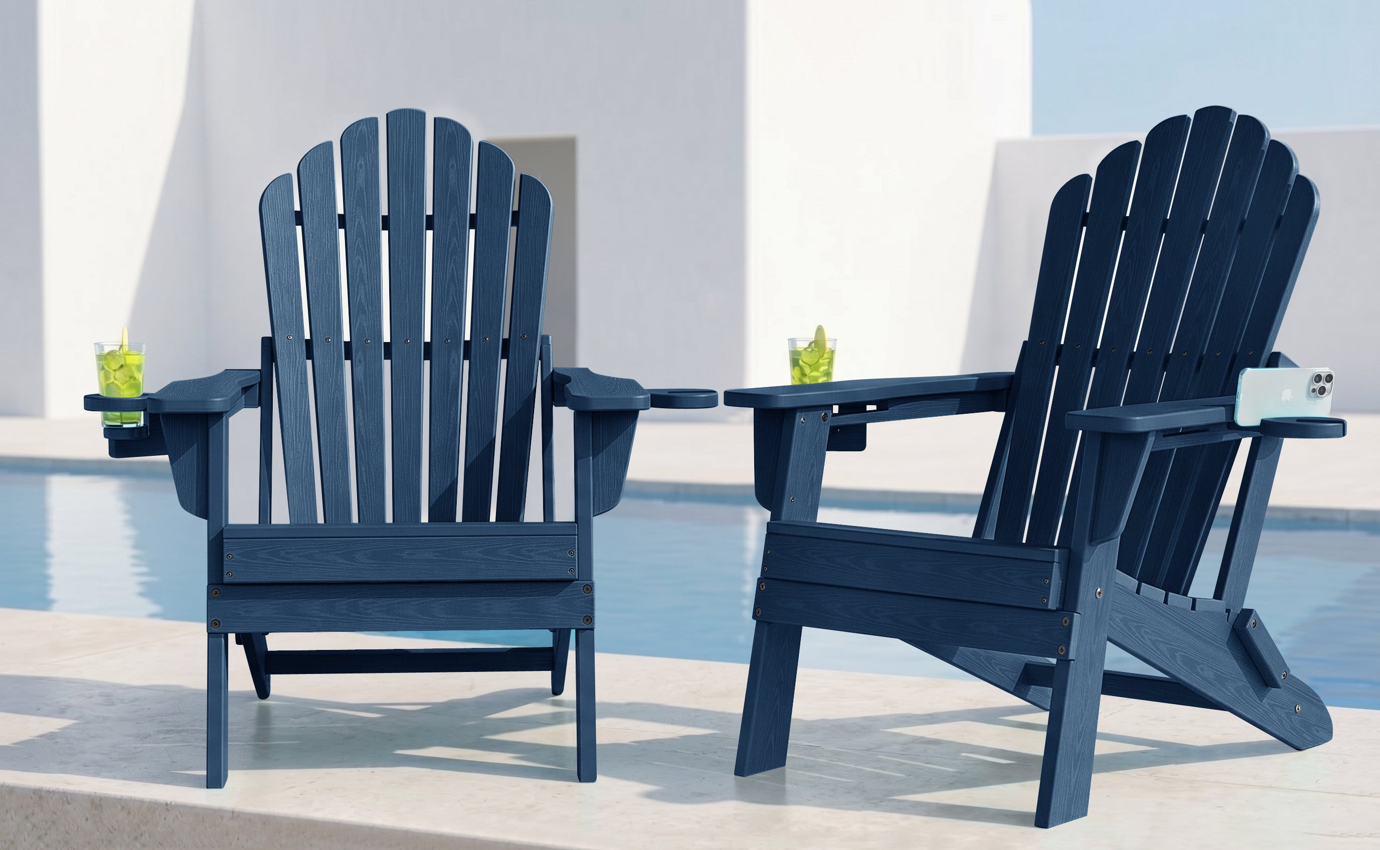 Cobiod Folding Adirondack Chairs Set of 2 with Double Cup Holders, Oversized Outdoor Patio Chairs, HDPE All-Weather for patio, garden, yard