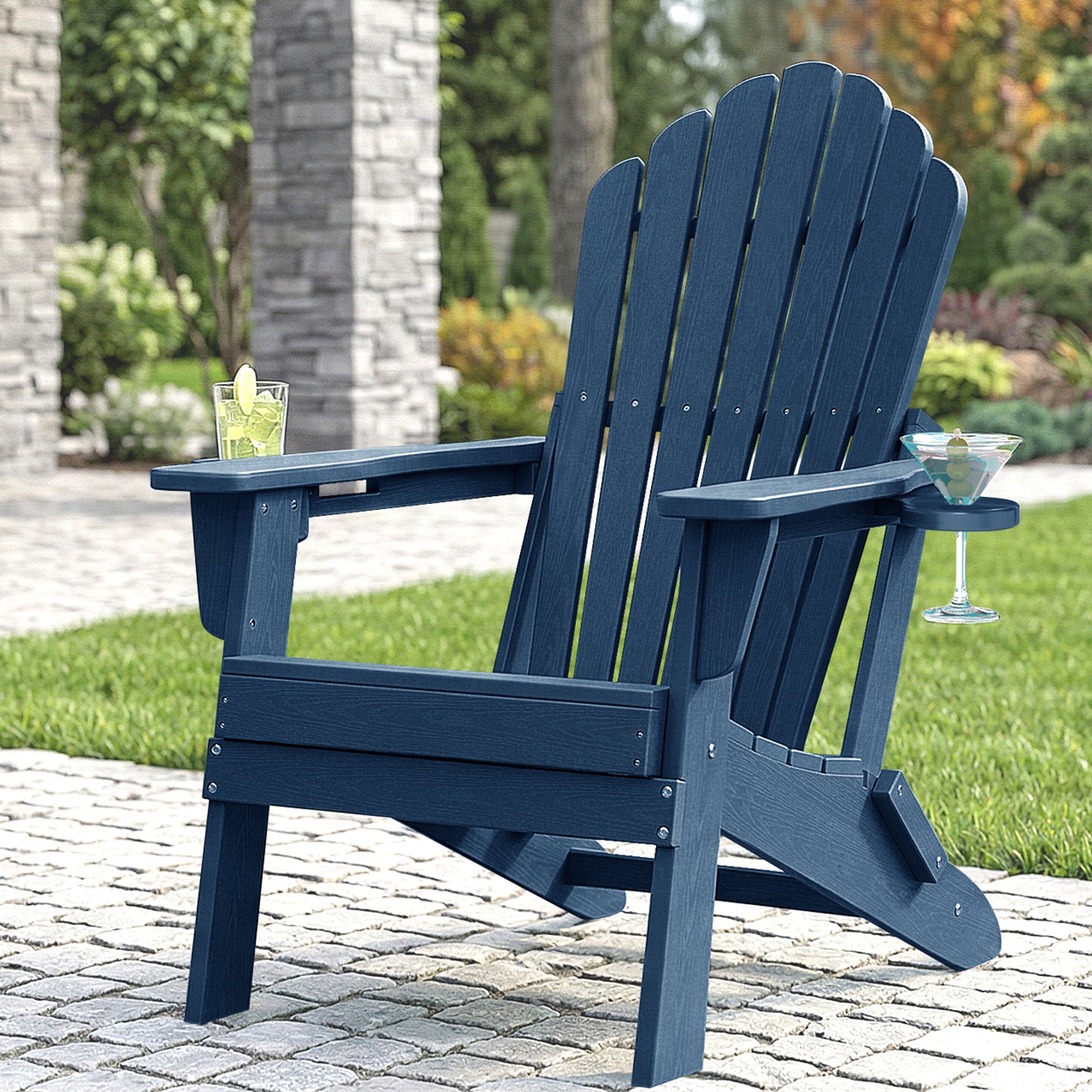Cobiod Outdoor Adirondack Chair, Foldable Lawn Chair with Dual Cup Holders, Weather Resistant High Back for Patio, Garden, Beach