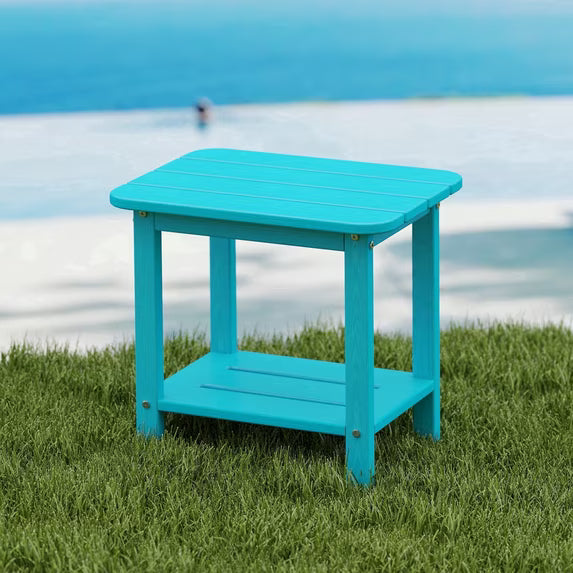 Cobiod 14 x 18.4 Inch Double Tier All Weather Patio End Table HDPE Outdoor End Table for Porch Lawn Poolside Fire Pit Durable Fits Adirondack Chairs
