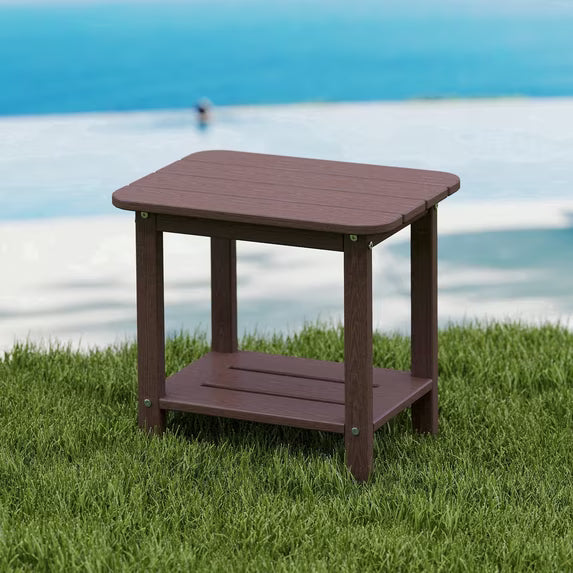 Cobiod 14 x 18.4 Inch Double Tier All Weather Patio End Table HDPE Outdoor End Table for Porch Lawn Poolside Fire Pit Durable Fits Adirondack Chairs