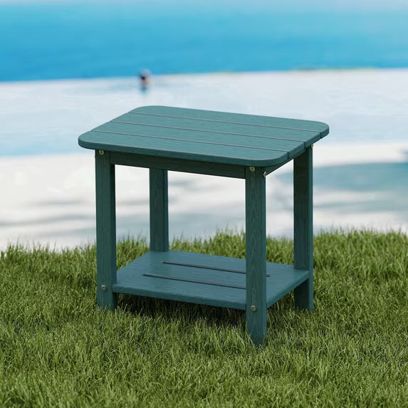 Cobiod 14 x 18.4 Inch Double Tier All Weather Patio End Table HDPE Outdoor End Table for Porch Lawn Poolside Fire Pit Durable Fits Adirondack Chairs