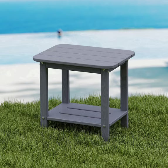 Cobiod 14 x 18.4 Inch Double Tier All Weather Patio End Table HDPE Outdoor End Table for Porch Lawn Poolside Fire Pit Durable Fits Adirondack Chairs