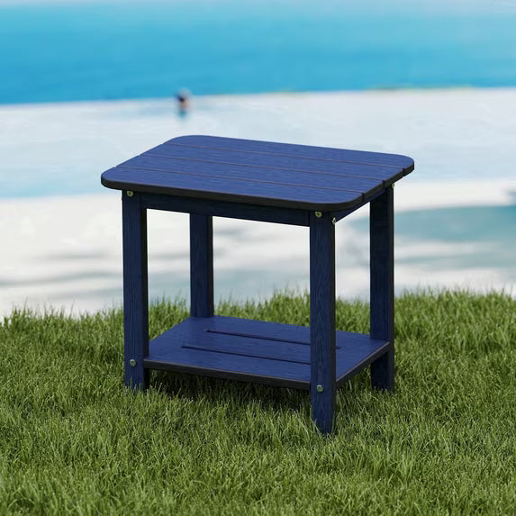 Cobiod 14 x 18.4 Inch Double Tier All Weather Patio End Table HDPE Outdoor End Table for Porch Lawn Poolside Fire Pit Durable Fits Adirondack Chairs