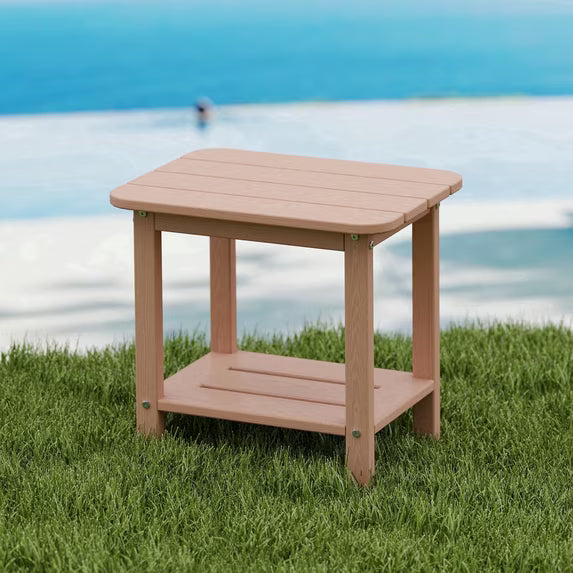 Cobiod 14 x 18.4 Inch Double Tier All Weather Patio End Table HDPE Outdoor End Table for Porch Lawn Poolside Fire Pit Durable Fits Adirondack Chairs