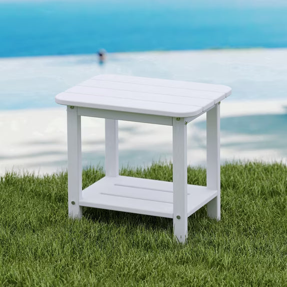 Cobiod 14 x 18.4 Inch Double Tier All Weather Patio End Table HDPE Outdoor End Table for Porch Lawn Poolside Fire Pit Durable Fits Adirondack Chairs