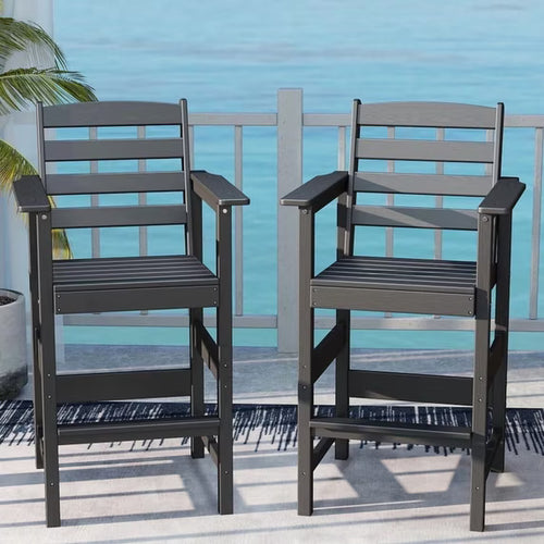 Cobiod Adirondack Bar Set of 2 - Outdoor Patio HDPE Bar Height Chairs, All Weather Black Balcony Backyard High Top Seating