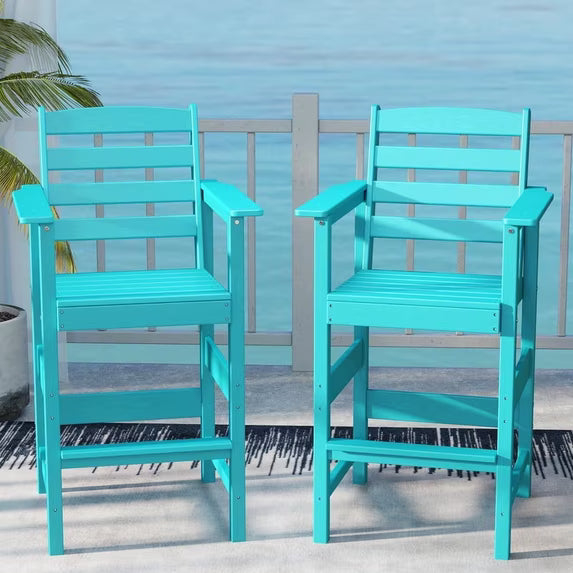 Cobiod Adirondack Bar Set of 2 - Outdoor Patio HDPE Bar Height Chairs, All Weather Black Balcony Backyard High Top Seating
