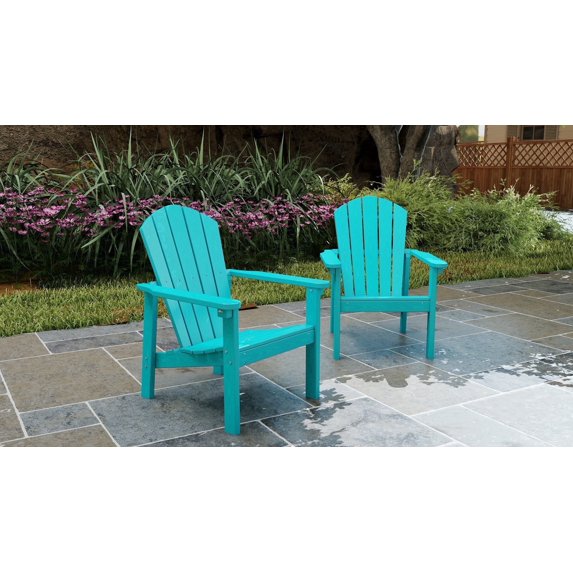 Cobiod Stackable Adirondack Chair Set of 2, HDPE All-Weather Patio Chair, Wood Grain Ergonomic Outdoor Chair for Backyard