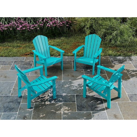 Cobiod Stackable Adirondack Patio Chair Set of 4, HDPE All-Weather Outdoor Lounge Chair, Wood Grain Ergonomic Design