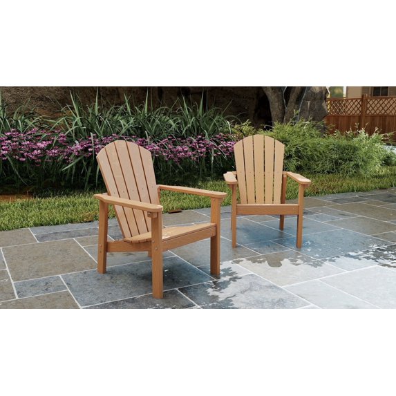 Cobiod Stackable Adirondack Chair Set of 2, HDPE All-Weather Patio Chair, Wood Grain Ergonomic Outdoor Chair for Backyard