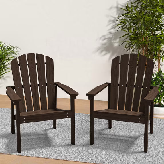 Cobiod Stackable Adirondack Chair Set of 2, HDPE All-Weather Patio Chair, Wood Grain Ergonomic Outdoor Chair for Backyard