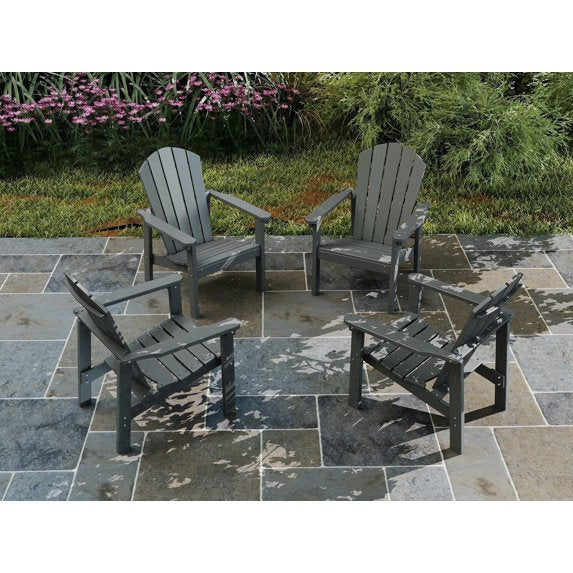 Cobiod Stackable Adirondack Patio Chair Set of 4, HDPE All-Weather Outdoor Lounge Chair, Wood Grain Ergonomic Design