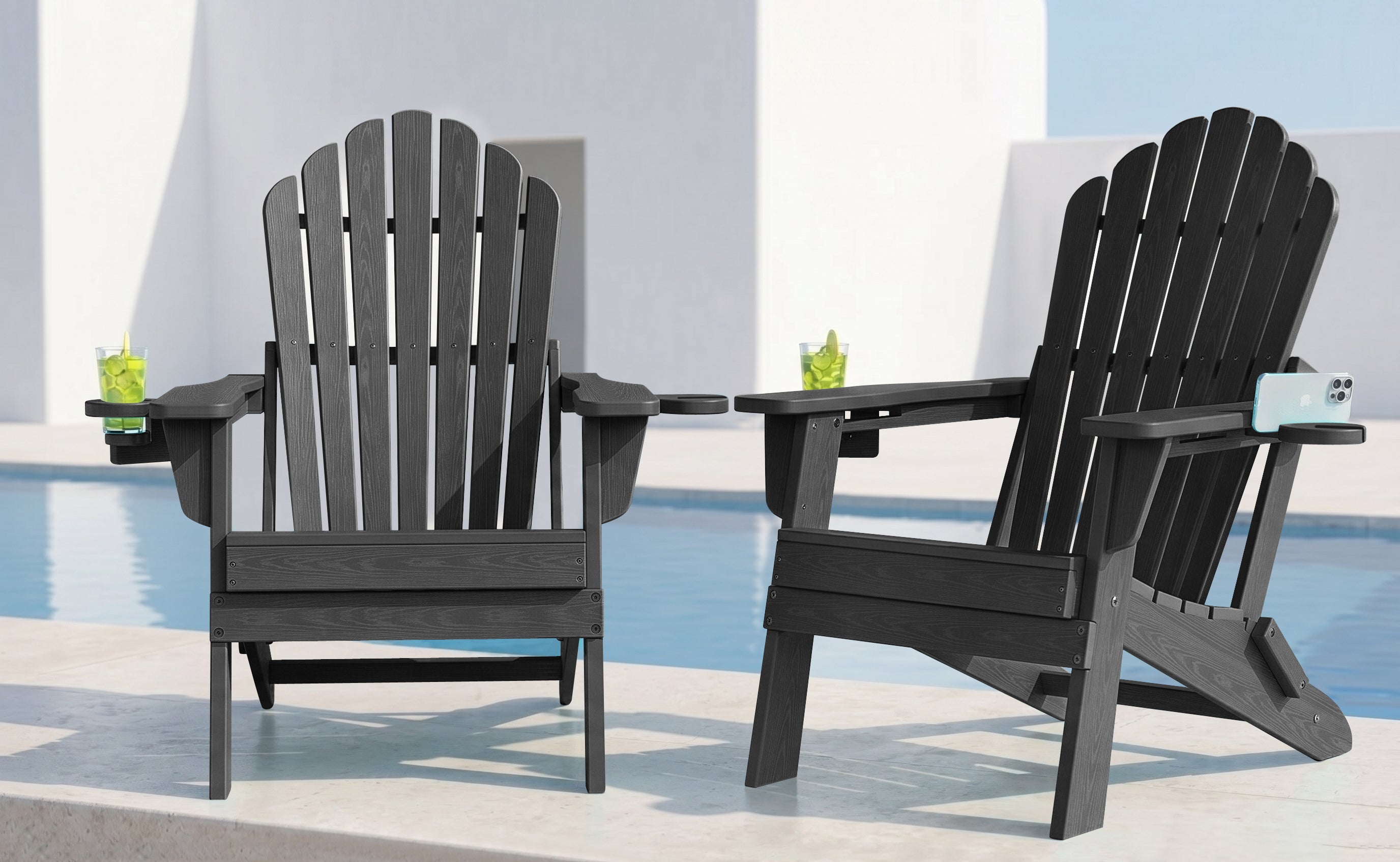 Cobiod Folding Adirondack Chairs Set of 2 with Double Cup Holders, Oversized Outdoor Patio Chairs, HDPE All-Weather for patio, garden, yard