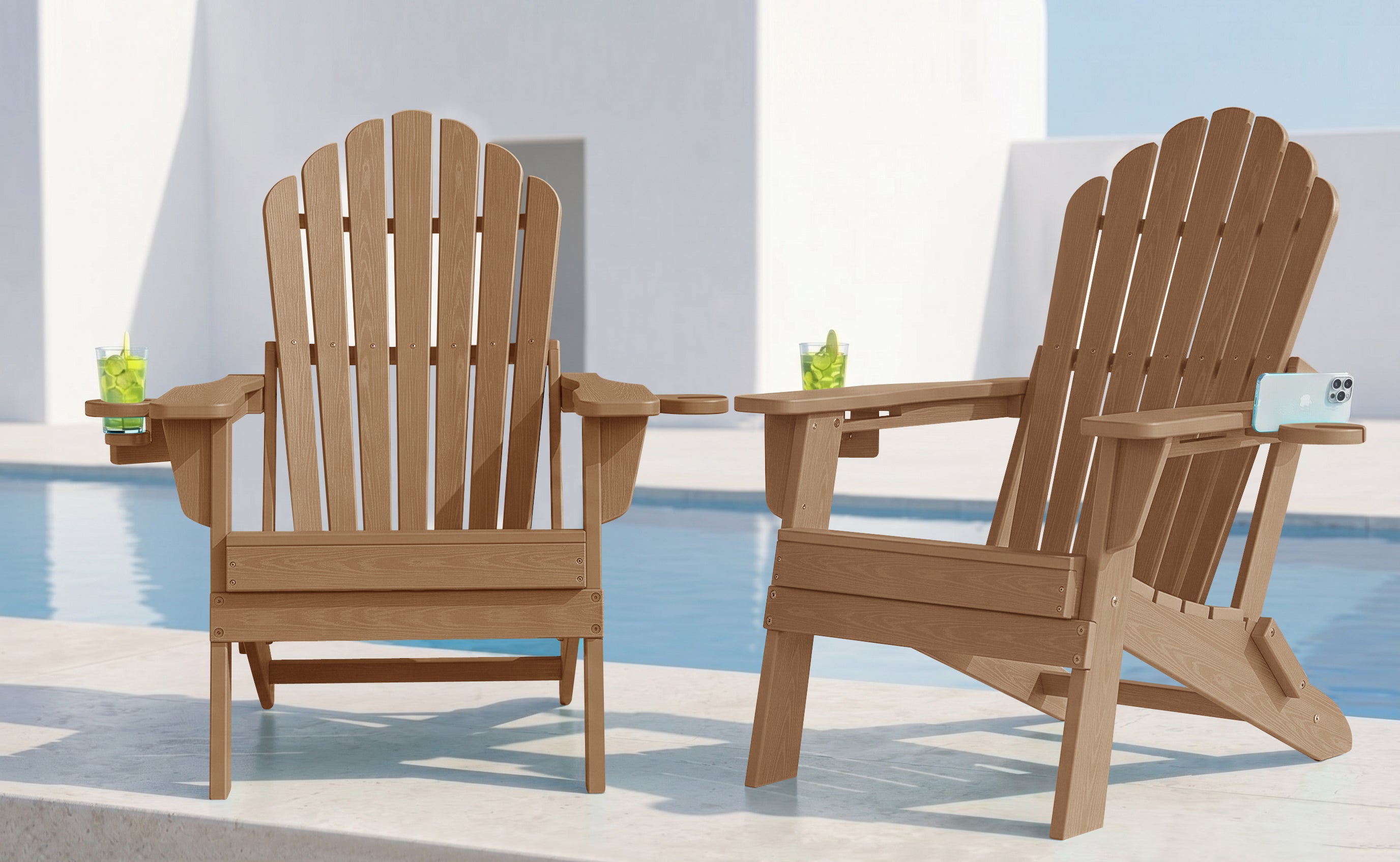 Cobiod Folding Adirondack Chairs Set of 2 with Double Cup Holders, Oversized Outdoor Patio Chairs, HDPE All-Weather for patio, garden, yard