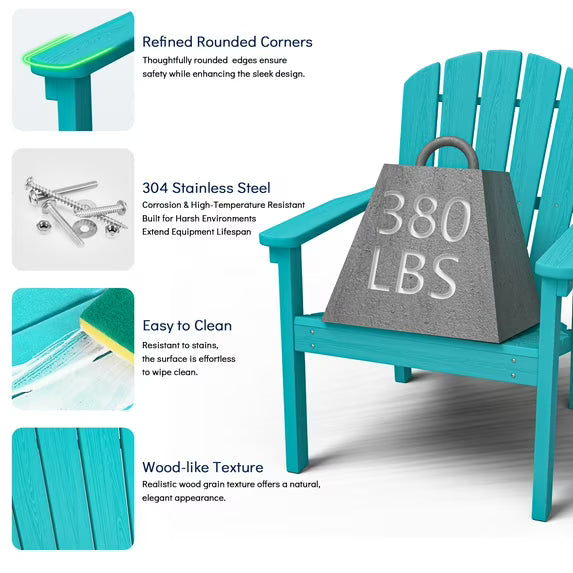 Cobiod Stackable Adirondack Chair, HDPE All-Weather Patio Chair, Wood Grain Ergonomic Outdoor Chair for Backyard
