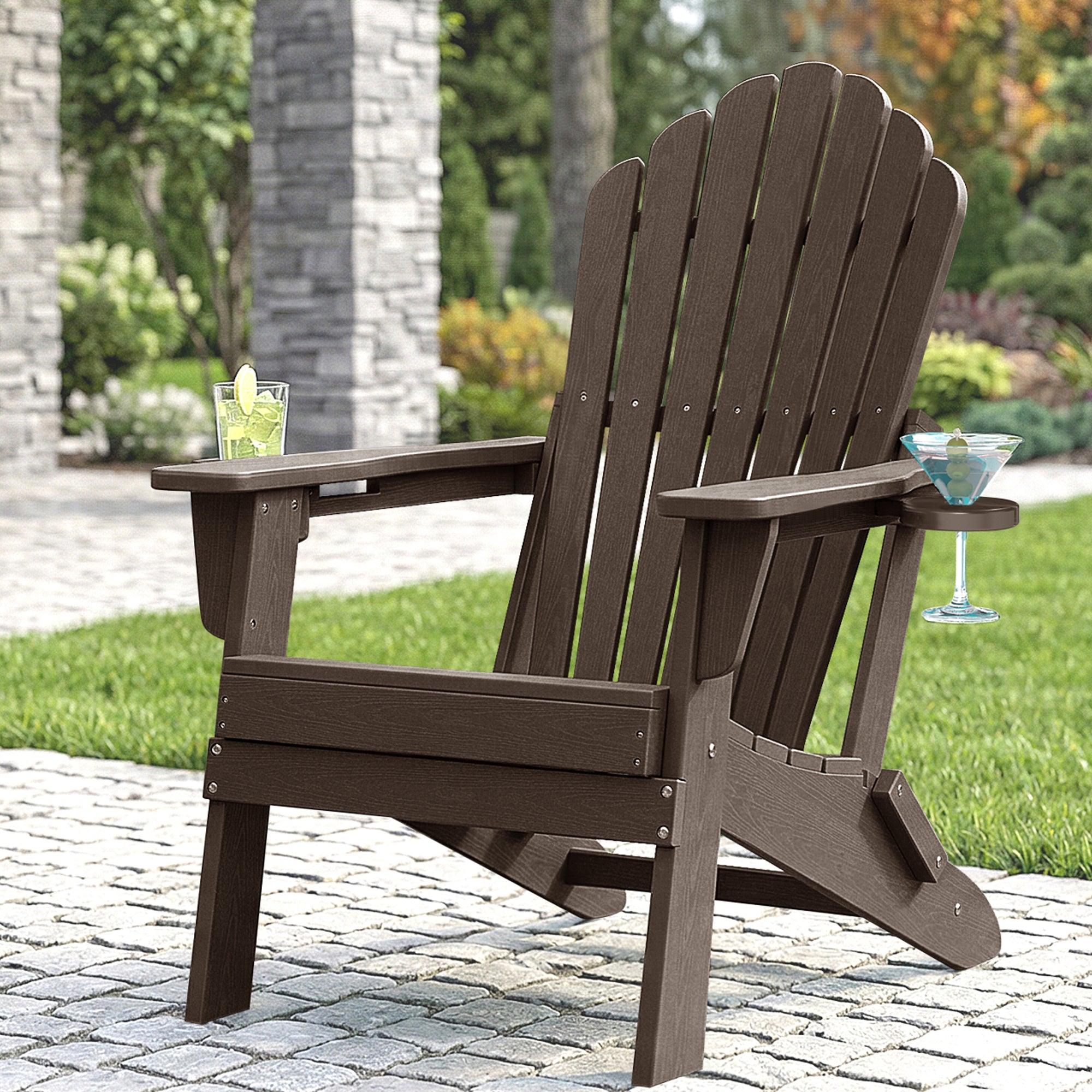 Cobiod Outdoor Adirondack Chair, Foldable Lawn Chair with Dual Cup Holders, Weather Resistant High Back for Patio, Garden, Beach