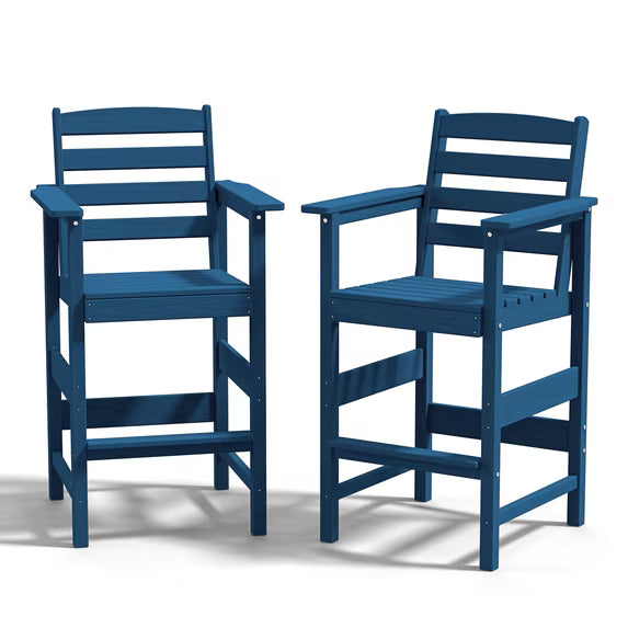 Cobiod Adirondack Bar Set of 2 - Outdoor Patio HDPE Bar Height Chairs, All Weather Black Balcony Backyard High Top Seating