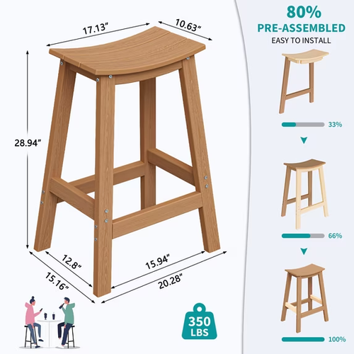 Cobiod Bar Stools Set of 2 Chairs,Saddle Bar stools with Curved Surface,Kitchen Counter Seat with Footrests,HDPE All-Weather for Patio, Garden and Kitchen