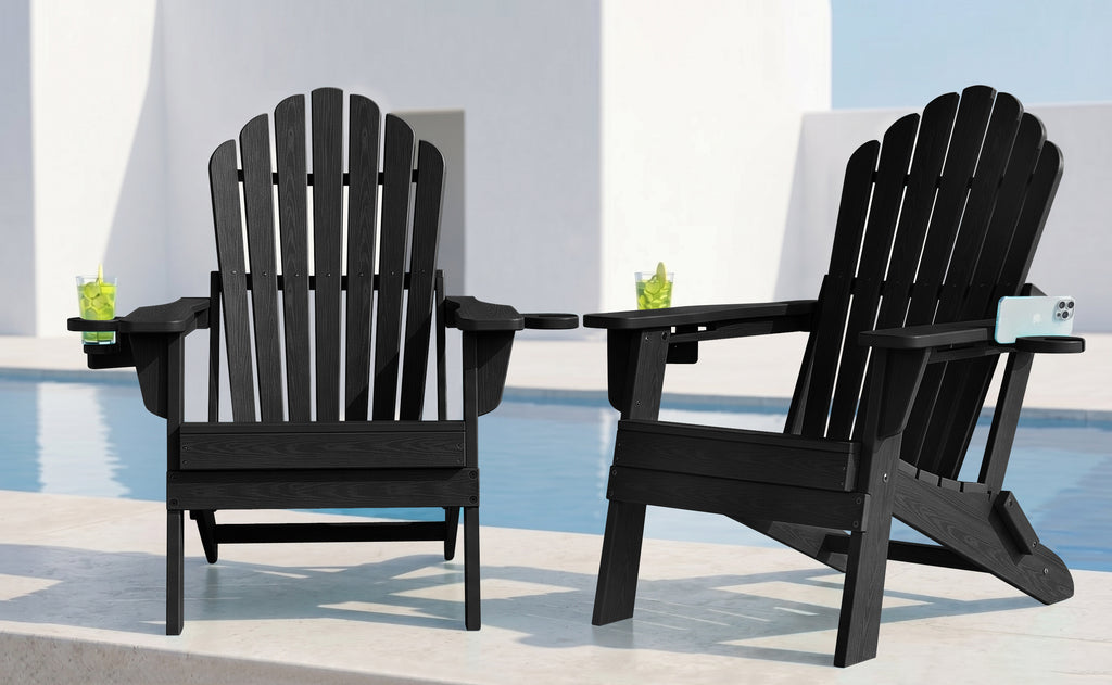 Cobiod Folding Adirondack Chairs Set of 2 with Double Cup Holders, Oversized Outdoor Patio Chairs, HDPE All-Weather for patio, garden, yard