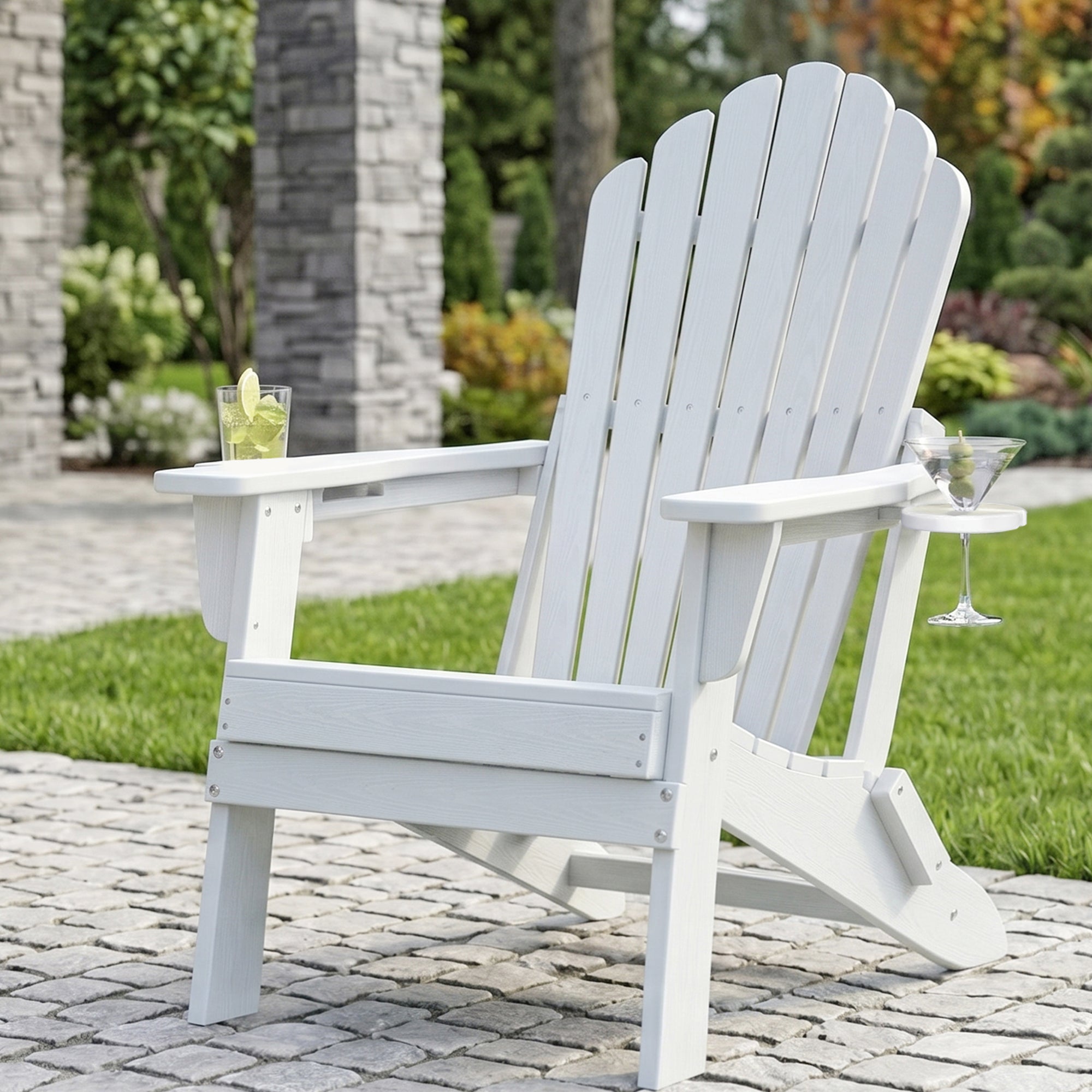 Cobiod Outdoor Adirondack Chair, Foldable Lawn Chair with Dual Cup Holders, Weather Resistant High Back for Patio, Garden, Beach