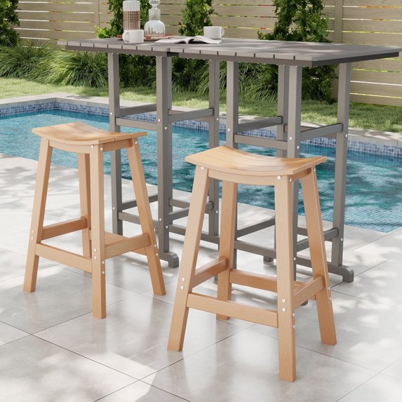 Cobiod Bar Stools Set of 2 Chairs,Saddle Bar stools with Curved Surface,Kitchen Counter Seat with Footrests,HDPE All-Weather for Patio, Garden and Kitchen