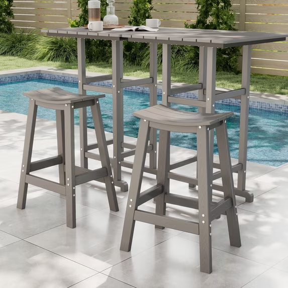 Cobiod Bar Stools Set of 2 Chairs,Saddle Bar stools with Curved Surface,Kitchen Counter Seat with Footrests,HDPE All-Weather for Patio, Garden and Kitchen