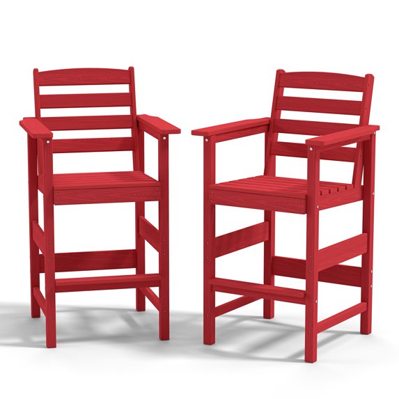 Cobiod Adirondack Bar Set of 2 - Outdoor Patio HDPE Bar Height Chairs, All Weather Black Balcony Backyard High Top Seating