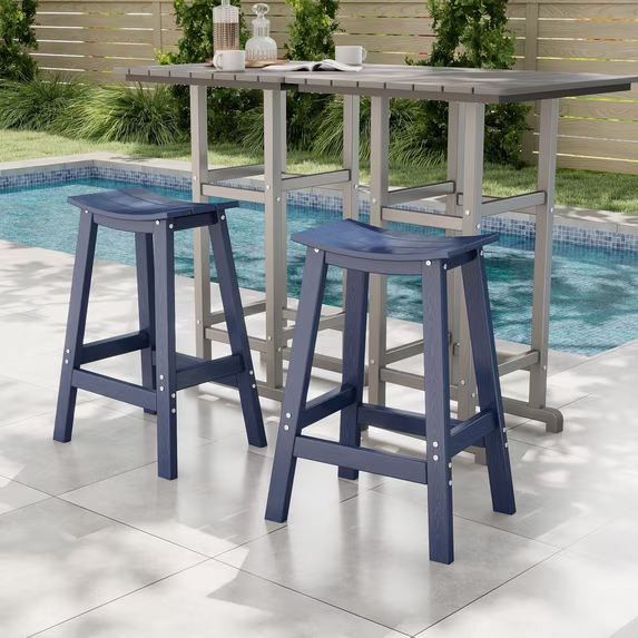 Cobiod Bar Stools Set of 2 Chairs,Saddle Bar stools with Curved Surface,Kitchen Counter Seat with Footrests,HDPE All-Weather for Patio, Garden and Kitchen